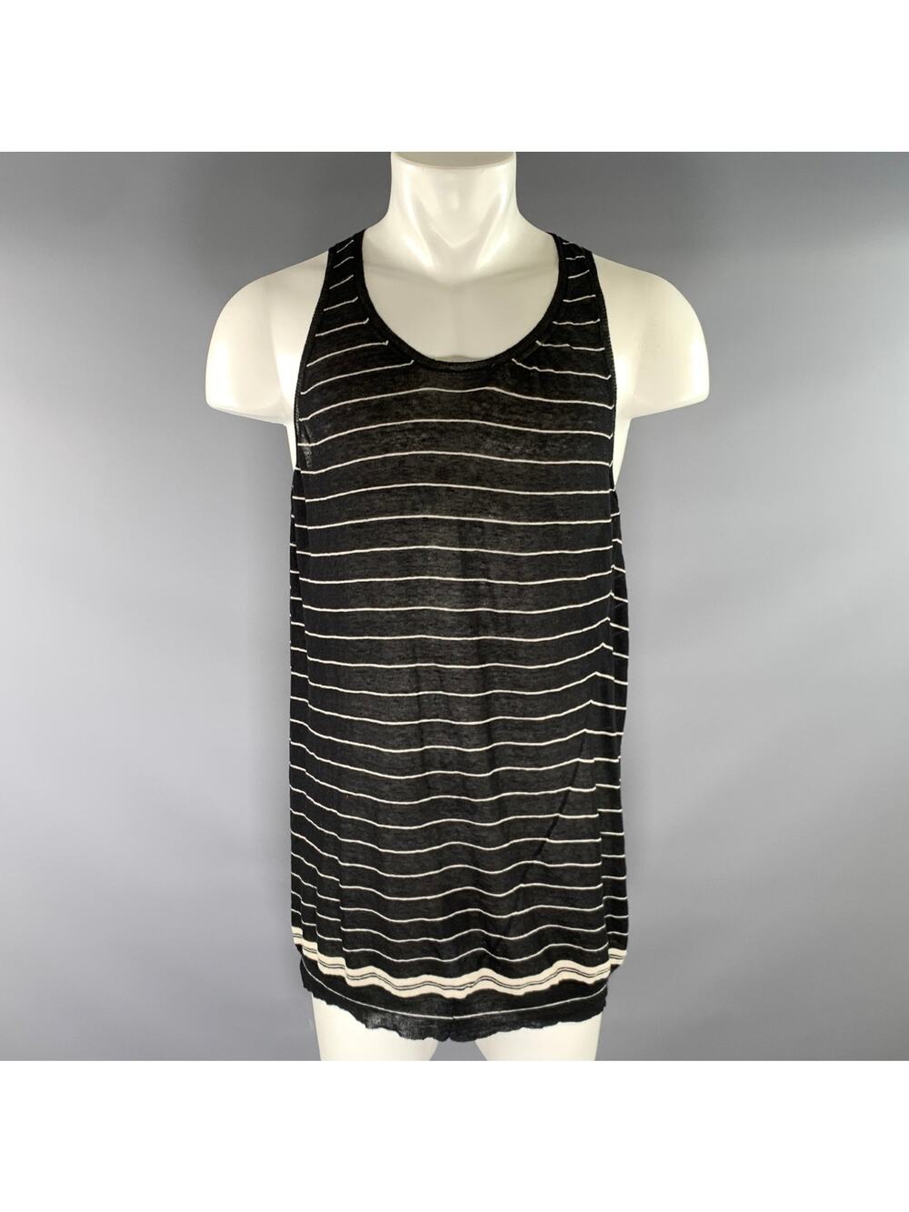 HAIDER ACKERMANN Size M Black White Stripe Cashmere Cotton Tank Top